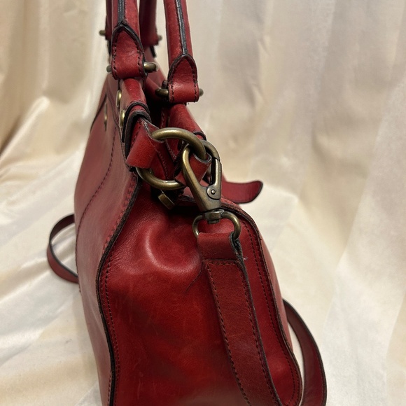 😍🌻 FOSSIL dark warm red Genuine Leather Crossbody Messenger Bag Satchel … - Picture 11 of 13